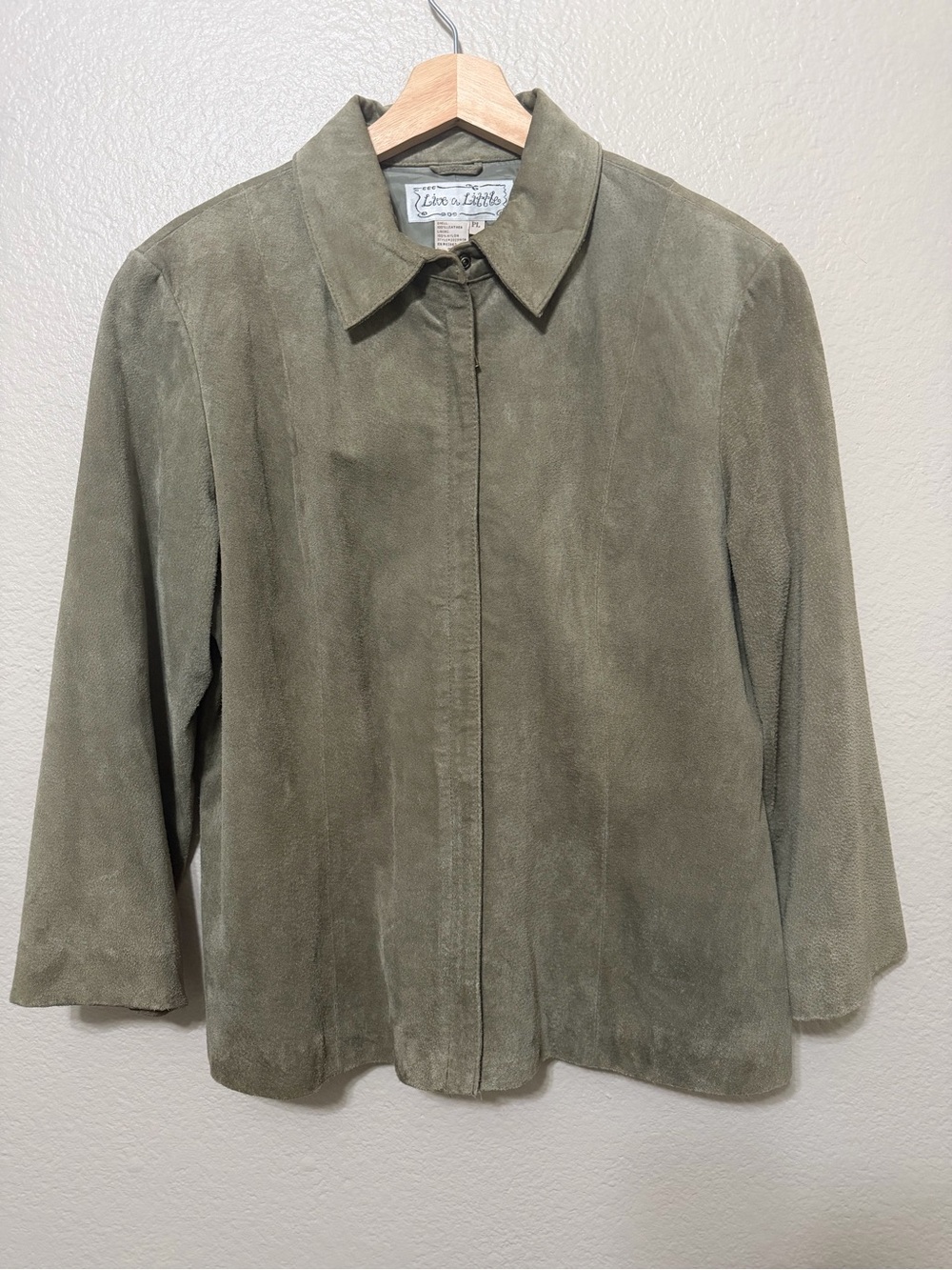 Vintage Live a Little Women’s Olive Leather Zip Snap Lined Jacket PL